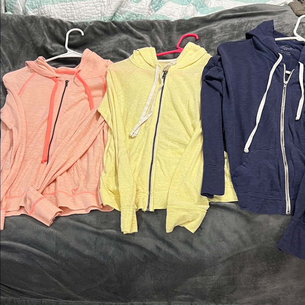 American Eagle Outfitters Women's Zip-Up Hoodies - Peach, Yellow, and Navy